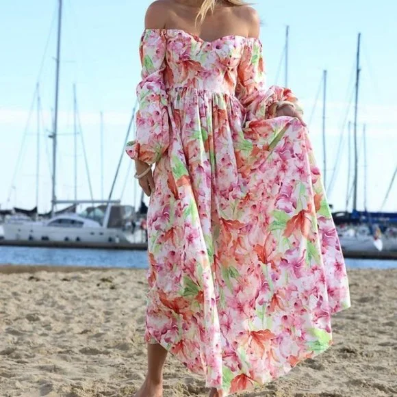 green emerald velvet dress 2025 Women's Summer Sleeveless Off Shoulder Floral Flowy A Line Maxi Dresses  Apricot S at Amazon Women's Clothing store main image 0